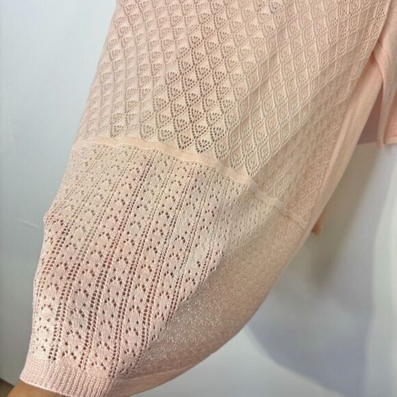 NWT Elle Womens Open Front Cardigan Sweater Medium in Peach Pink Back Crochet - Picture 3 of 11